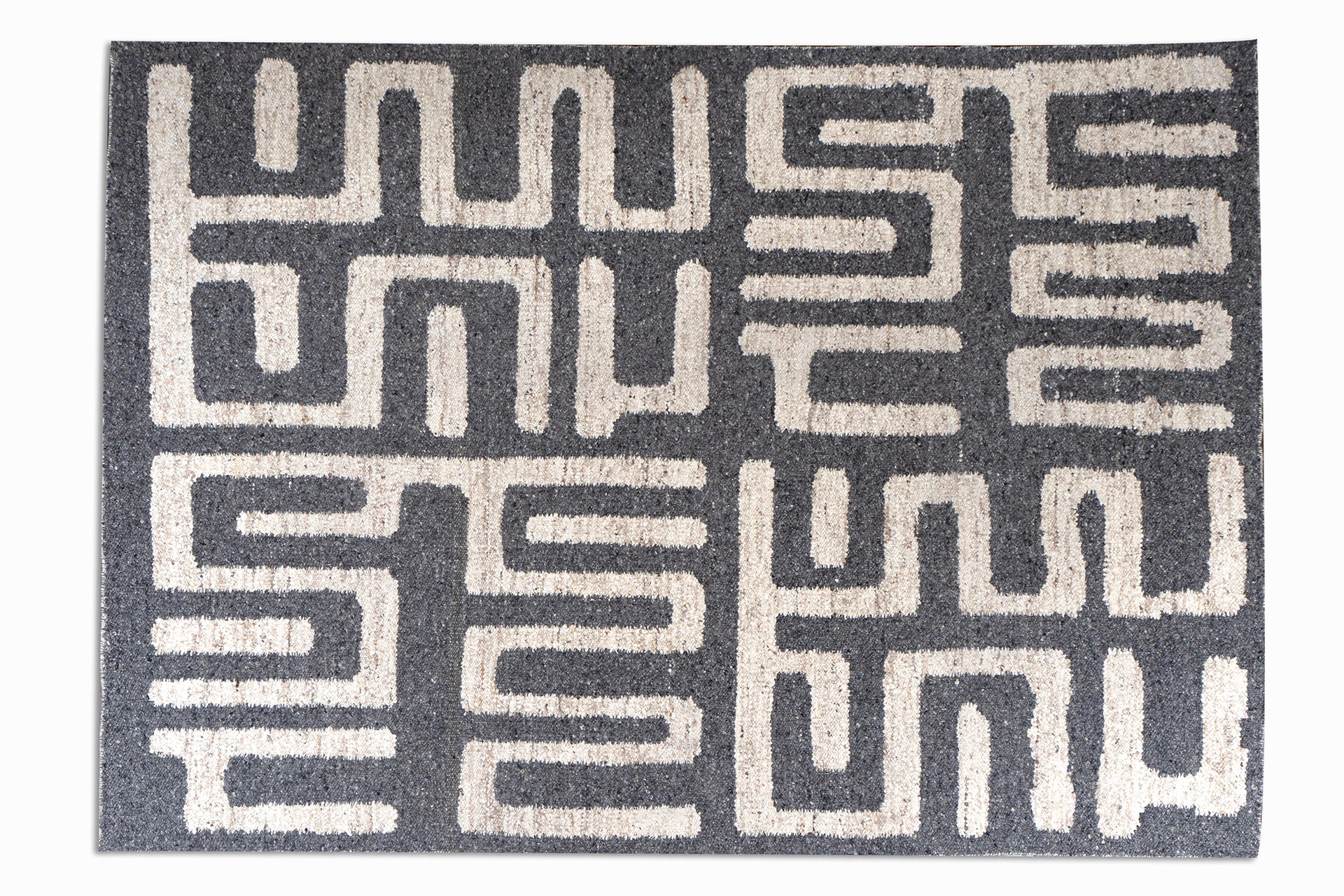 Flatweave Area rug with geometric pattern in while and dark grey colors