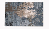 modern are rug with patterns in blue, beige, brown and other colors