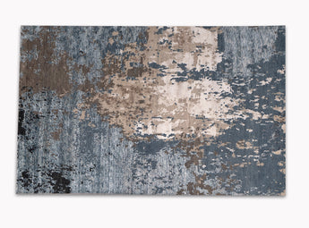 modern are rug with patterns in blue, beige, brown and other colors